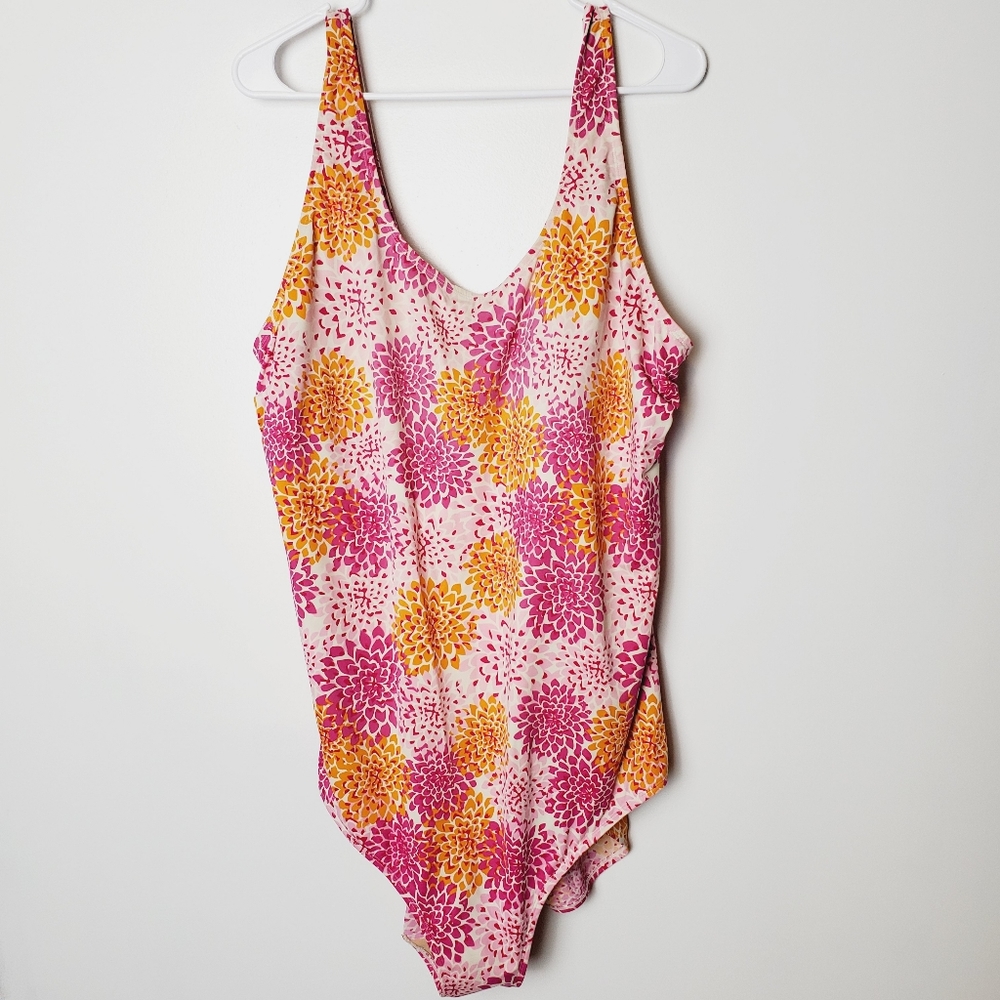 L.L. Bean Pink and Orange Floral One Piece Swimsuit